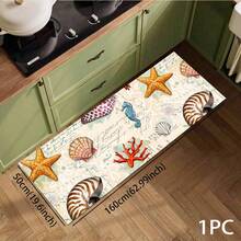 1pc Colorful Shell Pattern Printed Rug Series, Long Doormat, Indoor Entrance Mat, Bedroom Bedside Mat, Kitchen Mat, Suitable For Living Room, Laundry Room, Bathroom - Multicolor - View 9