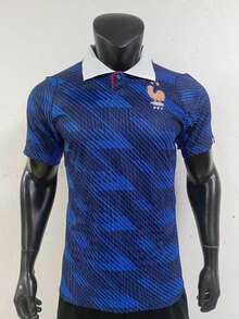2024-2025 France Home Blue Striped Soccer Jersey, Unisex Retro Polo Football Shirt, Vintage Streetwear Sports Top, Perfect Gift For Fans, Gym Athletic Clothes RHP4 - 預設 - 查看 5