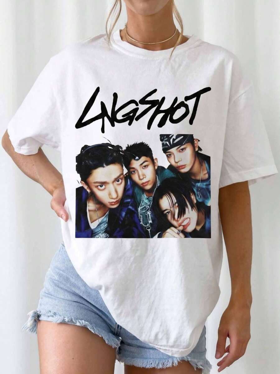 LNGSHOT Vintage 90s Bootleg T-Shirt Retro  Group Graphic Tee - White - View 1