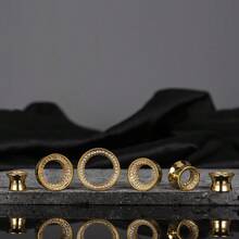 1pc Glam Full CZ Diamond Ear Gauges, Hypoallergenic 316L Stainless Steel Double Flared Ear Tunnels, Luxury Piercing Accessories For Stretched Ears - Circle-2 - View 10