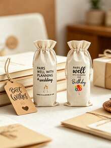 3pcs Wine Gift Bag Set With "Blessing" Tag, Linen Drawstring Wine Bottle Cover, Reusable Wine Bag Suitable For Wedding, Birthday, Party - MultiWarna - View 10