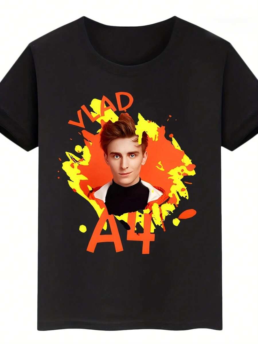 A Short-Sleeved, Crew-Neck T-Shirt Featuring Y2K Anime Characters And Geometric Designs In A4 Format. This Casual, Comic-Style Clothing Is Perfect For All Seasons And Fans, Made From Highly Elastic Fabric, Ideal For The Beach, Outings, And Parties. - Black - View 1
