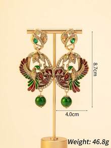 1 Đôi bông tai hình chim ruồi tráng men cổ điển, bông tai đính đá sang trọng, thiết kế độc đáo với mặt dây chuyền hạt cườm xanh, phụ kiện dự tiệc/đám cưới theo phong cách Trung Quốc/Châu Âu và Mỹ. - Nhiều màu - Xem 2