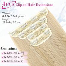 Kẹp tóc đuôi ngựa NATAN viền vô hình, dùng cho tóc giả, 4 chiếc, 18 inch, 100% tóc thật màu đen không đường nối, tóc nhân tạo, tóc xoăn thẳng, tóc thật nguyên chất. - S613 - Xem 3