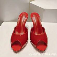 Summer New Large-Size Women's Shoes, Sexy And Elegant Runway Shoes, Nude Color With Red Sole, Stiletto High Heels - 粉10CM - 查看 4