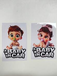 1pc Baby On Board Reflective Car Sticker, Cartoon Child In Car Decal - Multicolor - View 3