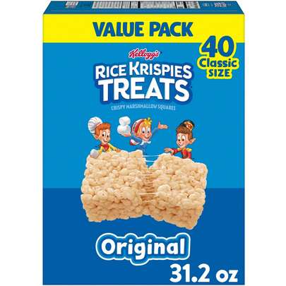 Kelloggs Rice Krispies Treats Crispy Marshmallow Squares, Kids Snacks, Snack Bars, Original, 31.2oz Box (40 Bars)