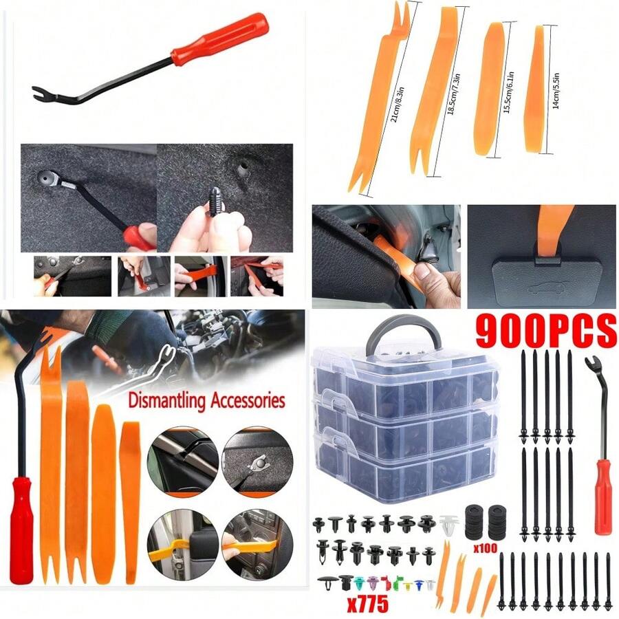 900Pcs Plastic Push Pin Rivet Screw Panel Fasteners Interior Car Body Trim Clips - A - View 1