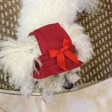 Dog Ear Exposed Sun Hat, Cute Bichon Frise Photo Prop Bucket Hat, UV Protection - Red - View 4