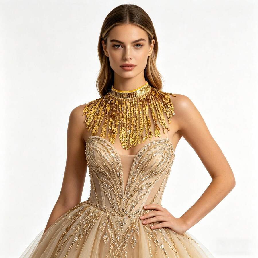1 chiếc vòng cổ tua rua đính sequin phong cách Latin - Vòng cổ choker thời trang cho biểu diễn tại hộp đêm, phụ kiện múa bụng, Halloween.