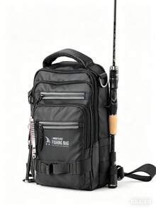Sac de poitrine de pêche en plein air, sac bandoulière tactique pour hommes, organisateur de rangement à plusieurs couches, sac de poitrine portable avec compartiments multiples, sangle d'épaule réglable, fermeture éclair - Noir - Voir 1