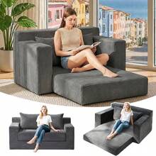 Loveseat Boneless Convertible Sofa Bed, Folding Floor Futon Sleeper Sofa Couch Bed- Boneless Foldable Couch, Corduroy Pull Out Sofa Bed With 4 Pillows For Living Room & Bedroom, Grey - 灰色 - 查看 1