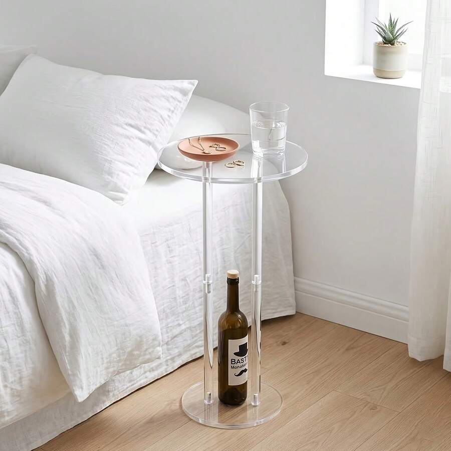 Transparent Acrylic Table, Detachable Small Space Storage Rack, Round Coffee Table Suitable For Living Room, Bedroom, Entryway, Office - Single Column - View 1