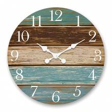 1pc Large Vintage Distressed Faux Wood Grain Pattern Wall Clock, 10-16 Inches Round Silent Battery Operated Wall Clock For Living Room, Bedroom, Farmhouse, Kitchen, Home Decor, Gift For Friends (Batteries Not Included) Room Decor - Multicolor - View 12