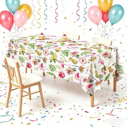 3 Pieces1-Piece Hawaiian Tropical Plastic Tablecloth, Tropical Flamingo Tablecloth Suitable For Holiday Hawaiian Picnics, Pool, Beach, Birthday Party Supplies 108*54 Inches