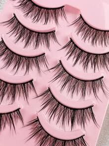 5 Pairs Of Doll Style Natural False Eyelashes Transparent Stem Manga Eye Lashes Comic Fairy Design Perfect For Role Playing Reusable - Black - View 5