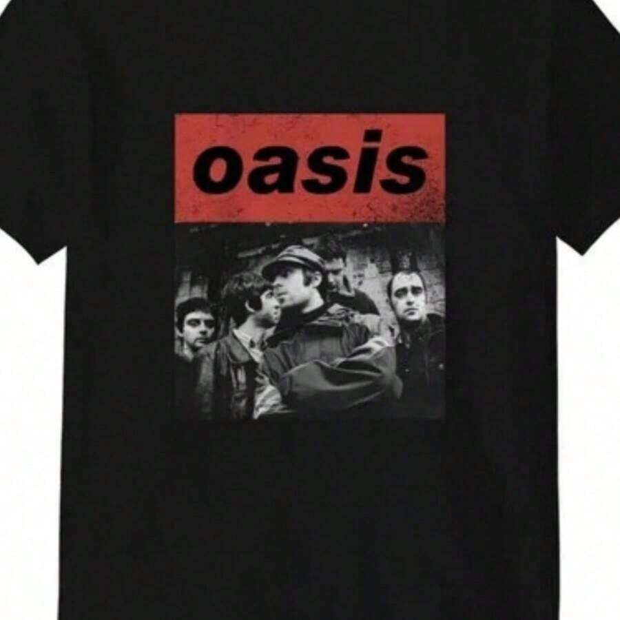 Vintage OASIS Summer T-Shirt, British Rock Band, Britpop Tour, Unisex, Cotton, Sizes S-5XL, Cotton T-Shirt, Men's Summer Outfit - Black - View 1
