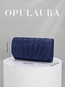 OpulAura 時尚亮面翻蓋晚宴包 高級奢華 PU 皮革派對手拿包 低調奢華閃亮晚宴包 正式包款 金屬感皮革女包 歐美風信封鏈條包 斜跨包 適合舞會、派對、雞尾酒會、生日派對禮服搭配，適合作為生日禮物、新娘手拿包 - 藏蓝色 - 查看 3