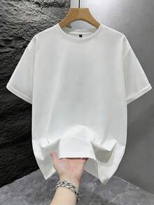 Men's Solid Color Crew Neck Short-Sleeved Loose T-Shirt, 100% Cotton, Spring/Summer Casual Menswear, Street Style, Travel Wear - Retro Martial Arts Print, Suitable For Everyday Wear And Outdoor Sports, Showcasing Individuality. (Keywords: Säo Joǎo, Beach, Graduation, Vacation, Country, Chic, Polka Dot, Flower) - White - View 6