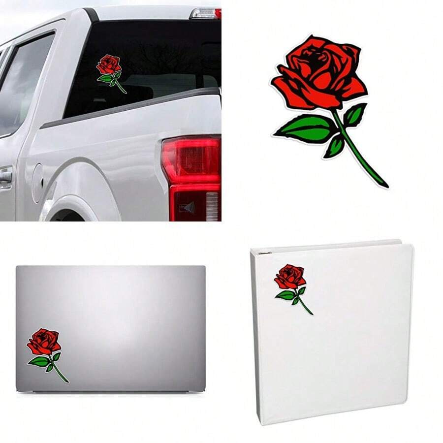 Red Rose car bumper sticker window decal 5" x 3" - Rojo - Ver 1