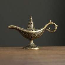 1pc Alloy Genie Lamp Incense Burner, Gold Desktop Aroma Diffuser, Middle Eastern Arabic Style Decor, Suitable For Living Room, Entryway, TV Stand, Ideal For Islamic Festivals, Arabic Celebrations, Middle Eastern Parties - / - View 3