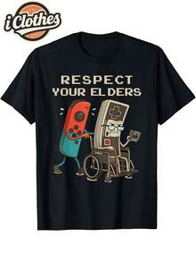 Respeta a tus mayores: Camiseta retro de los 80 con diseño divertido de controlador de videojuegos para gamers - Blanco - Ver 1