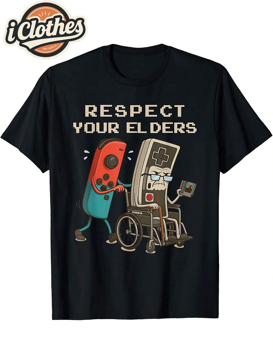 Respect Your Elders: Retro 80s T-Shirt With A Fun Video Game Controller Design For Gamers - 白色 - 查看 1