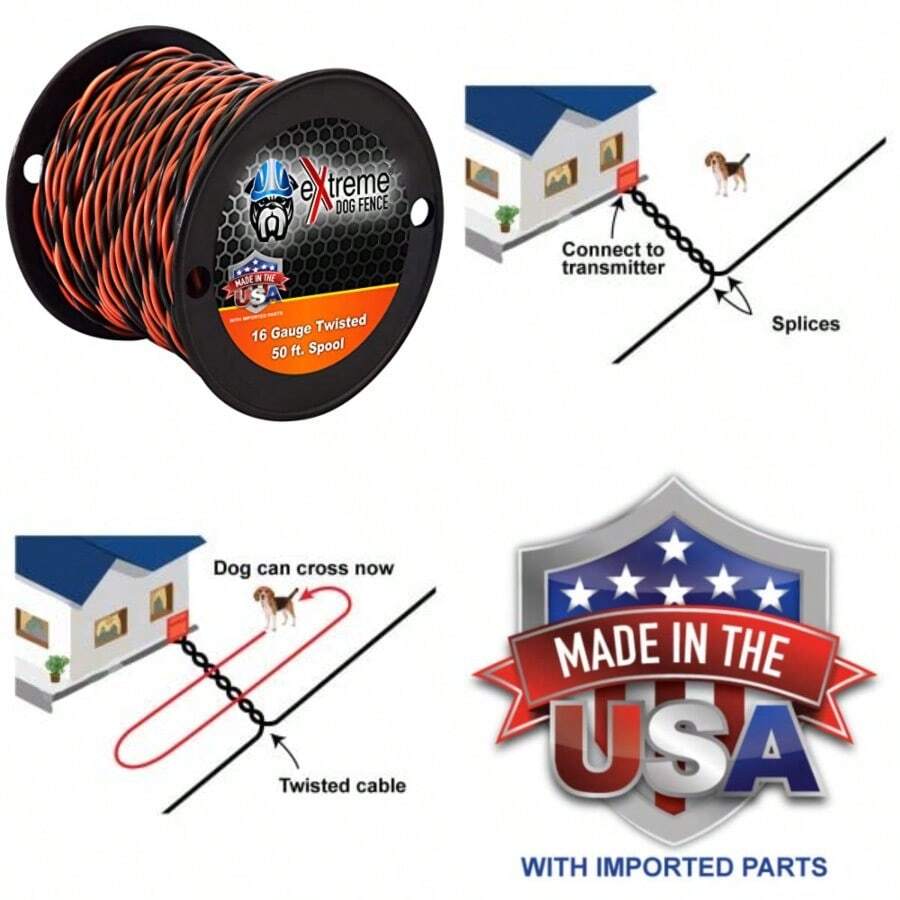 Cable transmisor de calibre 16 Extreme Dog Fence Carrete de 50 pies de cable pre-trenzado Compatible con todos los sistemas de valla eléctrica de perro con cable - como en la imagen - Ver 1