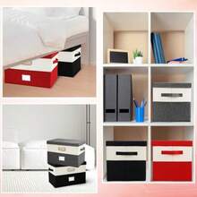 Large Linen Fabric Foldable Storage Bins With Removable Lid And Handles Washable Storage Box Organizer Containers Baets Cube With Cover For Bedroom Office Coffeeandcream Large - Coffeecream - View 5