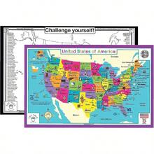 USA Map Educational Placemat - Learn All 50 United States Geography - Fill-In-Blank Practice On Back - Made In USA - Double-Sided, Waterproof Wipeable - 11.5x 17.5 - 美國 - 查看 1