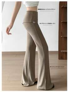 Women's Spring Clothing | Spring/Summer Clothes, Schoolwear, Bell Bottoms, Casual Pants, Women's Trousers, Sweatpants, Long Pants, Knit Bodycon, Slim Fit, Stretchy High-Waist Design, Layered Faux Two-Piece Design, Wide Leg Cut, Highly Elastic, Sizes S/M/L/LL, Perfect For Daily Commute, Office Wear, Weekend Outings, Dancewear, And Women's Summer Clothing - Khaki - View 15