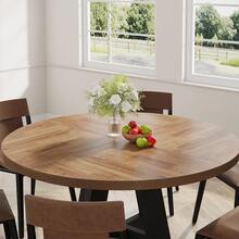 LITTLE TREE Round Dining Table Kitchen Table, 120 Cm Dining Room Tables For 4 People, Farmhouse Dinner Table With Wooden Table Top And Legs (Only Table) - Brownish Black - View 4