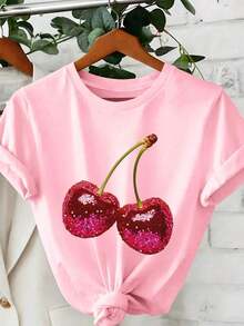 Spring Holiday Clothes, Women's Holiday Clothing, Women's Printed Crop Tops For Spring - 糖果粉紅色 - View 3