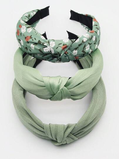 3pcs Green Fabric Floral Solid Color Non-Slip Headbands, Curved Headbands, Fashion Hair Accessories, Suitable For Daily Wear, Outdoor Activities, Washing Face, Makeup, Can Be Used As Casual Hair Accessories, Hair Styling Tools, Beauty Accessories, Curling Accessories