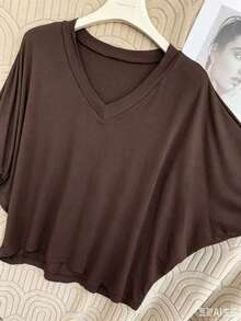 Batwing Sleeve Blouse - 咖啡棕 - 查看 2