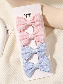 4pcs/Set Plaid Ruffle Bow Hair Clips For Girls, Full Covered Fabric Non-Damaging Duck Clips, Collegiate Style Suitable For Daily Looks, Gift For Birthday, Party, Friendship, School - Multicolor - View 10