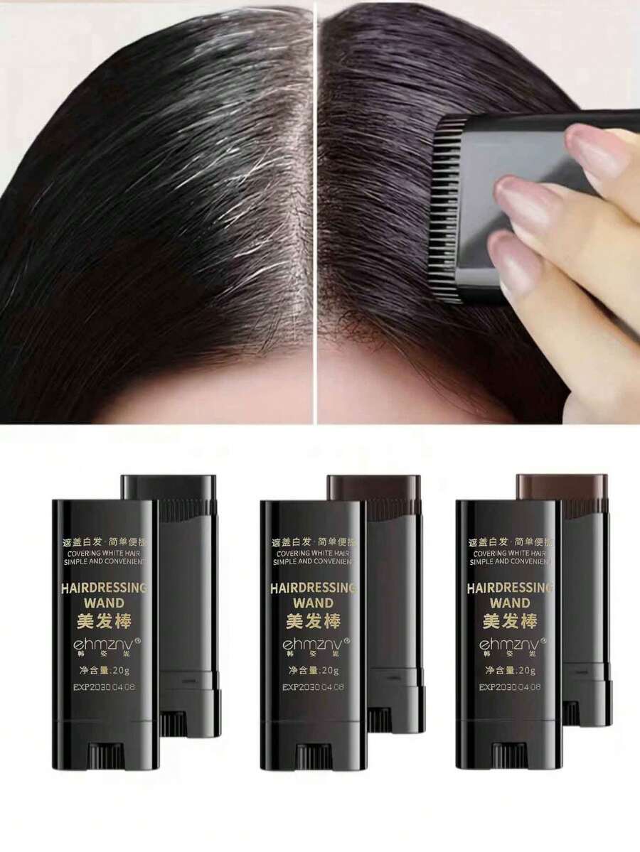 Three-Color Hair Dye Stick | An Emergency Hair Dyeing Tool With Comb Teeth. Suitable For Daily Commutes, Work Meetings, Family And Friends Gatherings, Dates, Banquets, Travel Emergencies, And Holiday Styling.