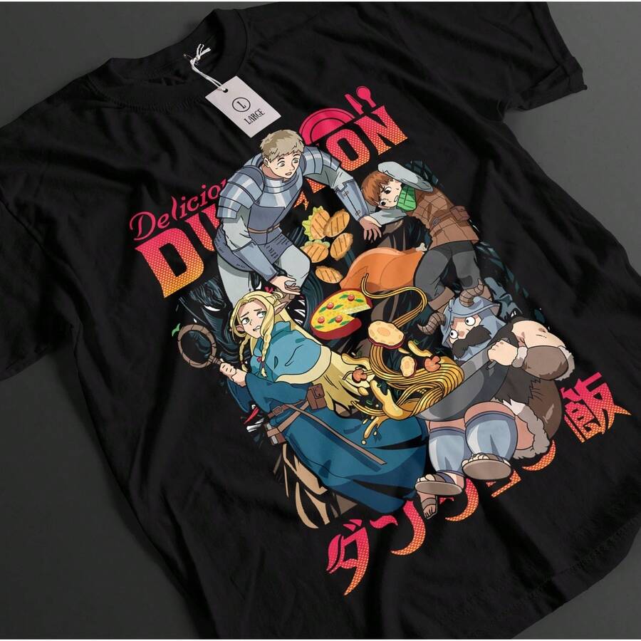 Delicious In Dungeon Shirt Laios Tshirt Marcille T-Shirt Senshi Top Anime Tee - màu đen - Xem 1