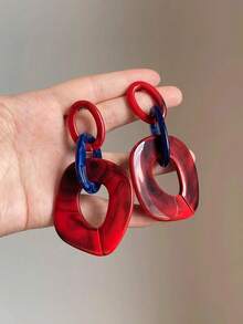 1 Pair Geometric Abstract Retro Style Red & Blue Acrylic Earrings - Multicolor - View 5