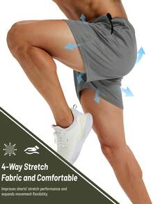 KEFITEVD Men's Sports & Fitness Shorts, High-Quality Mesh Fabric, 4-Way Stretch, Lightweight & Breathable, Super Soft, Deep Side Pockets, Adjustable Drawstring, Suitable For Gym Workouts & Fitness Activities - Grey - View 5