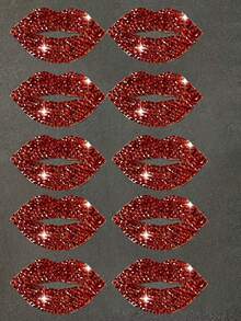 2pcs/10pcs Red Lip Rhinestone Stickers, Hot Melt Or Self-Adhesive, DIY Fashion Shoes And Jeans Accessories, Resin Rhinestone Sticker Sheets, Red Lip Mesh Rhinestone Stickers, DIY Rhinestone Hot Melt Decals For Luggage, Shoes, Hats, Christmas, New Year, Valentine's Day, Wedding Decoration - Multicolor - View 15