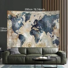 1件涤纶世界地图挂毯，家居装饰艺术品，适用于客厅卧室，复古航海指南针地球地理教育纺织海报，波西米亚风格世界美学氛围礼品 - 彩色 - 查看 6