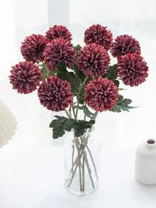1/12 piezas Bola de crisantemo artificial, bola bordada, decoración de boda, florero para el hogar, adornos, restaurante, sala de estar, dormitorio, arreglo floral de mesita de noche, ramo de novia, flor de muñeca, corsage, materiales de decoración para fiesta de cumpleaños, regalo del Día de San Valentín, decoración de otoño (es normal que si el producto tiene un olor anormal, colóquelo en un lugar ventilado durante 1-3 días, el olor se reducirá) - Burdeos - Ver 2