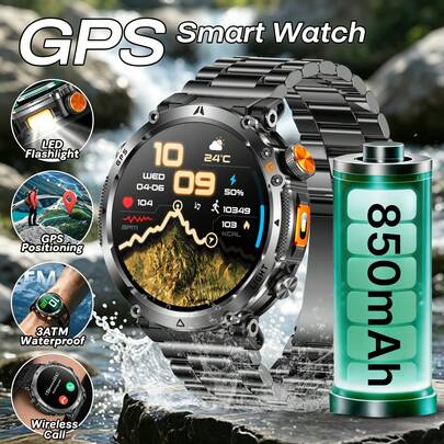 KENPANG ساعة ذكية مع تحديد المواقع بنظام GPS وضوء LED وبوصلة مدمجة، إشعارات مكالمات وتنبيهات بلوتوث، أكثر من 100 وضع رياضي، مقاومة للماء 3ATM لممارسة اللياقة البدنية في الأماكن المفتوحة، مراقبة صحية 24/7، عرض الطقس، منبه، تنشيط بلمس المعصم، التحكم بالموسيقى، كاميرا عن بعد، ساعة إيقاف، مؤقت، البحث عن الهاتف، متوافقة مع أندرويد وآي أو إس