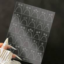 1Sheets 3D Checkered Transparent Spray-Painted Nail Art Accessories Sticker,French Line Heart-Shaped Butterfly Nail Decorations Stickers,Spray-Painted Repeatable PET Nail Stickers For Patting Glue Template - Multicolor - View 14