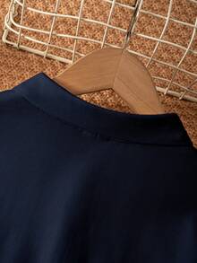 Polo de manga larga clásico y sencillo para niño preadolescente, azul marino, adecuado para uso casual, vacaciones, y para combinar con diferentes chaquetas - Azul Marino - Ver 5