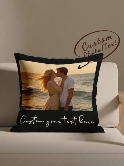 1pc Customized Double-Sided Photo & Text Printed Throw Pillow Cover, Suitable As Gifts For Mother's Day, Father's Day, Thanksgiving, Teacher's Day, And Other Occasions For Family And Friends
