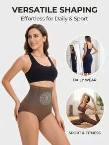 FLARIXA 1pc Women Seamless High Waist Shaping Panty, Sports Shapewear Lift Buttocks Waist Abdomen Control Support No-Roll Edge Slimming Bodysuit - Brown - View 6