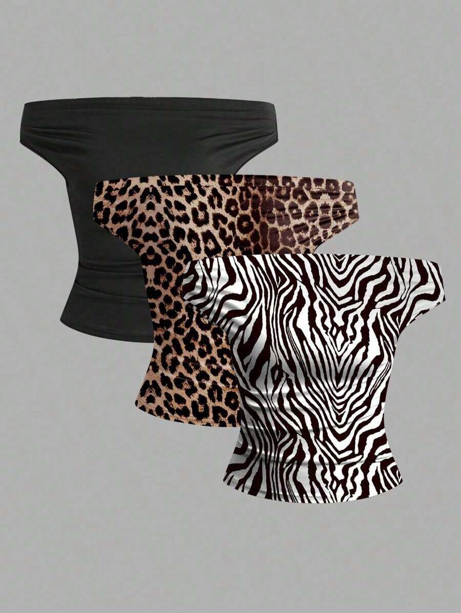 Parte superior sencilla de diseño con hombros descubiertos de unicolor, uso casual diario para mujeres - Multicolor 10 - Ver 1