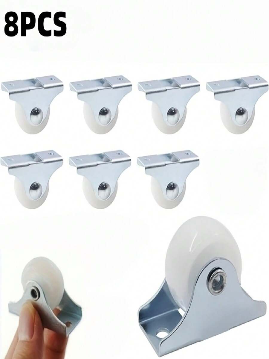 8pcs Nylon Swivel Casters 1 Inch Flat Plate Sliding Wheels, Lightweight White Wheels With Brake - 1-inch Fixed Wheel - View 1